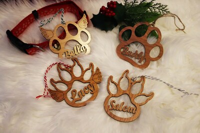 Personalized Pet Name Ornament, Custom Pet Ornament, Dog Ornament, Cat Ornament, Pet Memorial Ornament, Pet Loss, Paws, Christmas Ornament - image1